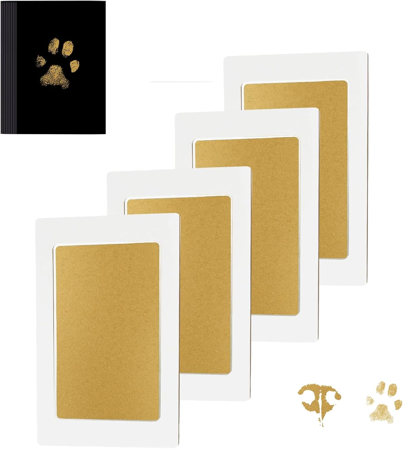 Inkless Pet Paw Print Kit,No-Mess Dog/Cat Nose & Paw Impression Set,Memorial Keepsake Cards, 2 Sizes, Quick-Dry & Vet-Safe (Gold, Small-Medium 4-Pack) image number 1