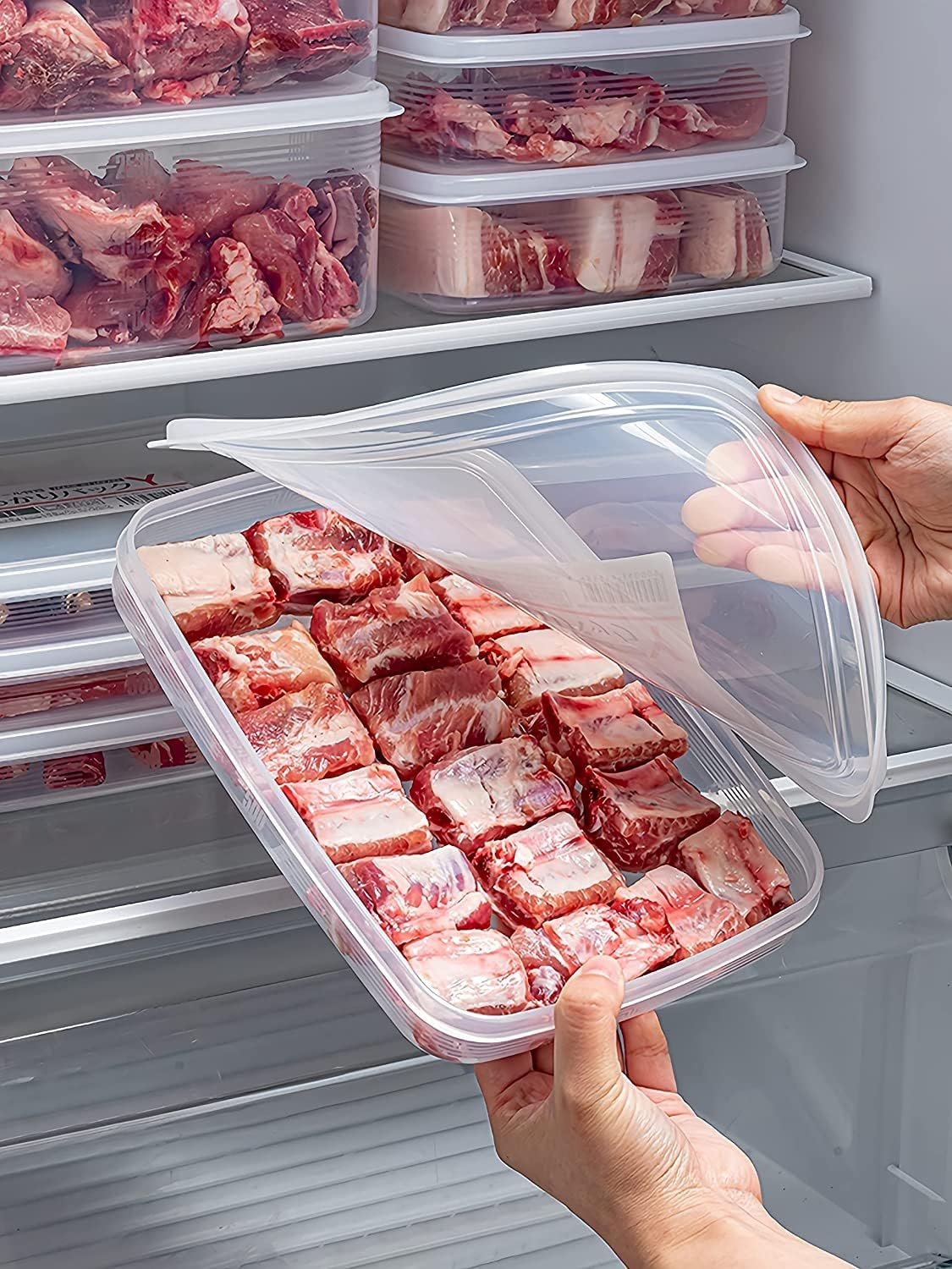 2 Pack Plastic Bacon Box, Deli Meat Saver Cold Cuts Fridge Keeper, Cheese Food Storage Container with Lid for Refrigerator, Shallow Low Profile Christmas Cookie Holder image number 6