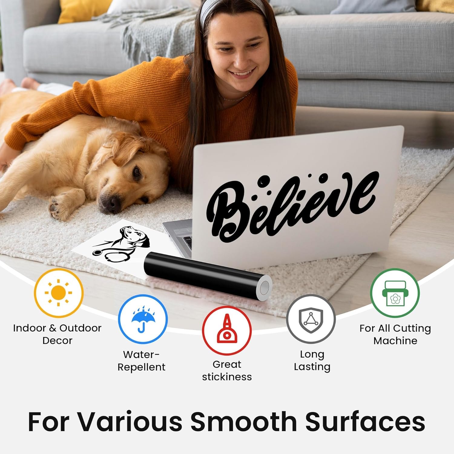 Likcut Glossy Black Permanent Vinyl - 12" X 50 FT Black Adhesive Vinyl Roll Compatible with Cricut Machines, Silhouette Cameo for DIY Home Decor, Commercial, Decals and Signs image number 5