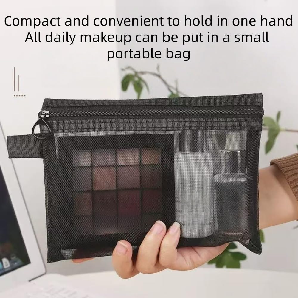 10 Pieces Black Mesh Makeup Bags Mesh Cosmetic Bags, A5-Sized 18.5Cm X 22.5Cm, Multi-Purpose Organizer Bags for Cosmetics, Travel, Office, and School Supplies with Durable, See-Through Design image number 2
