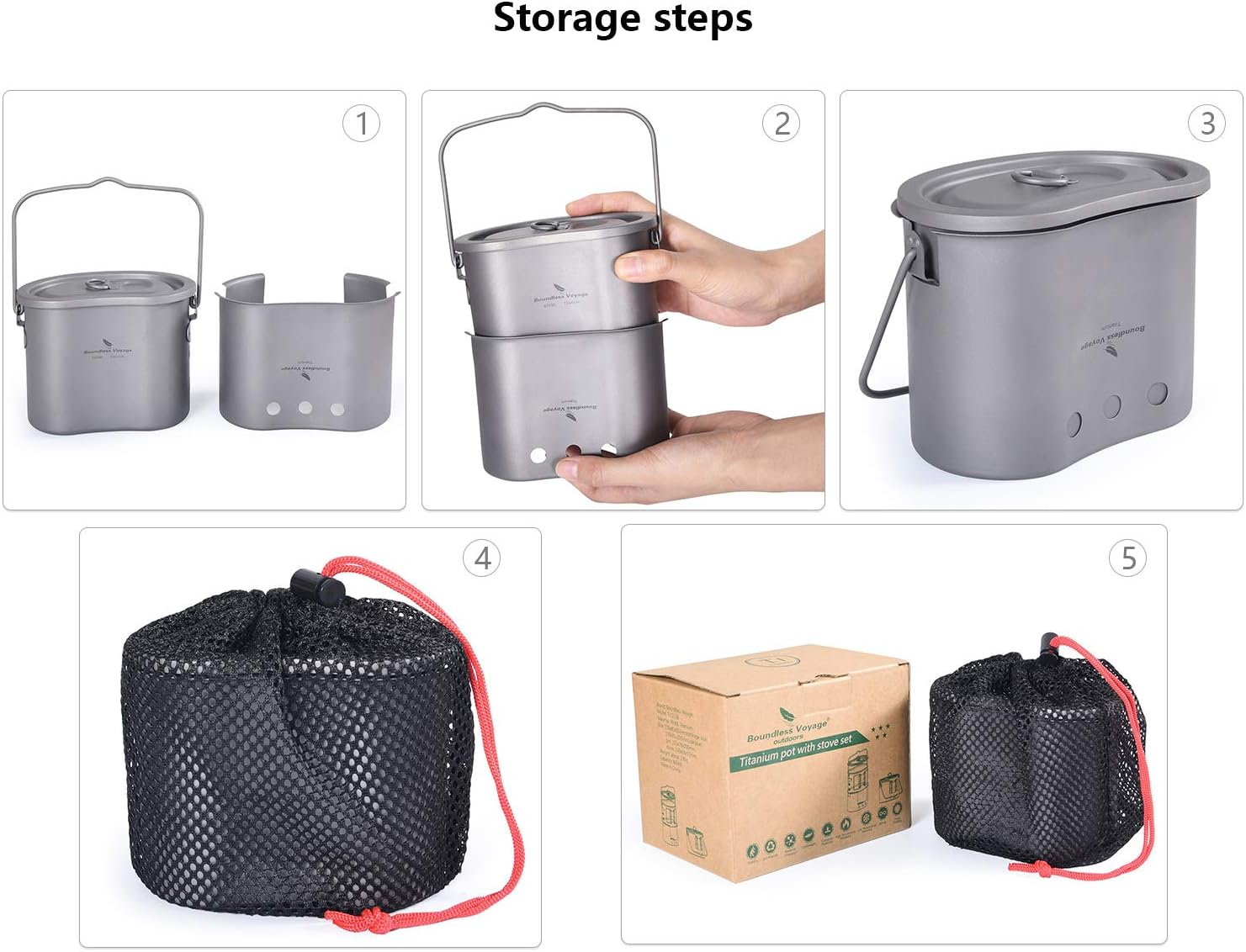 Boundless Voyage 2 in 1 Titanium Canteen Cup Wood Stove Set with Folding Handle and Hanging Ring Portable for Outdoor Hiking Camping Traveling A-Ti2005C