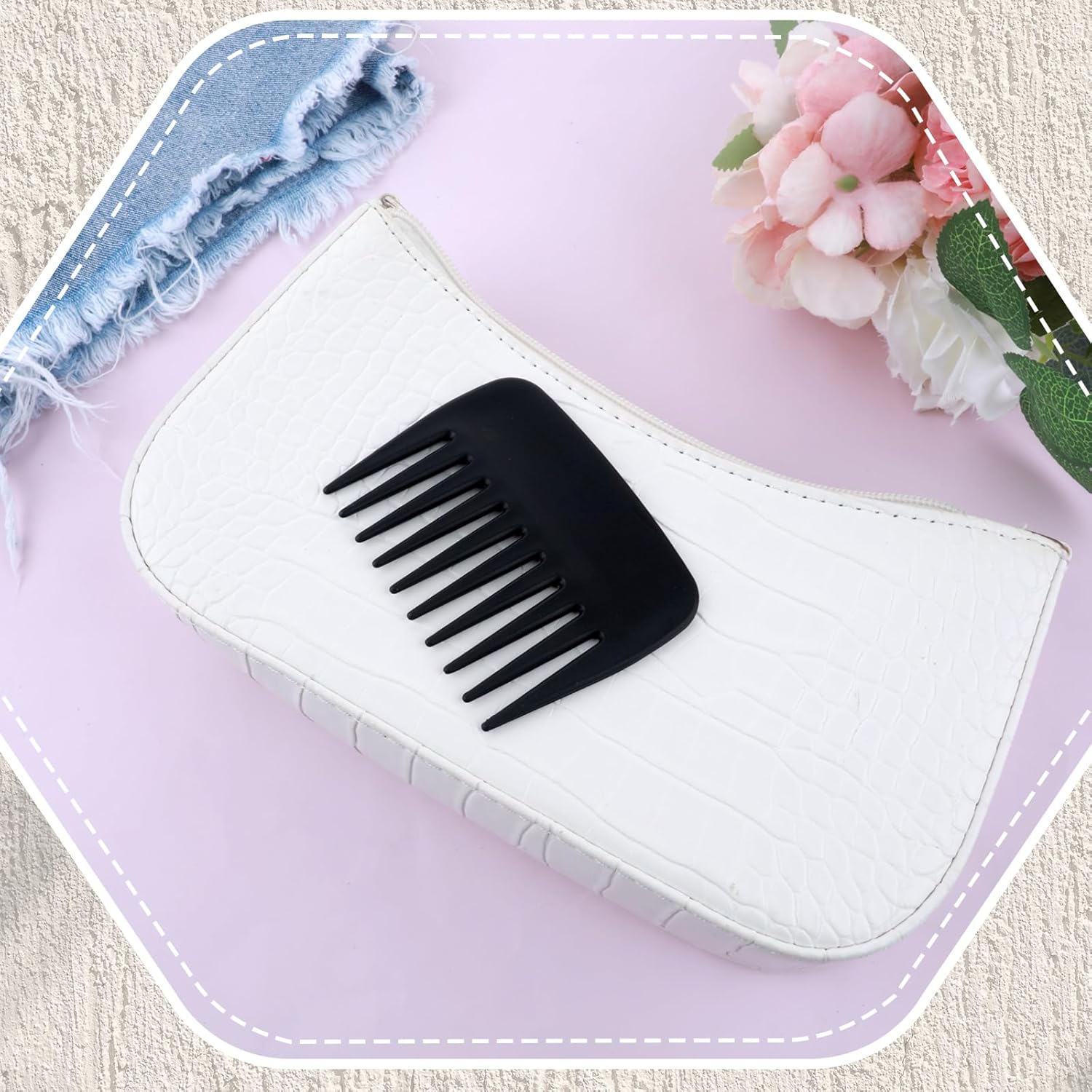 2 Pcs Wide Tooth Comb, Pocket Small Travel Mini Curly Hair Wallet Shower Styling Comb Suitable for Women and Men Straight, Curly, Wet and Dry Hair for Travel and Home Use, Black