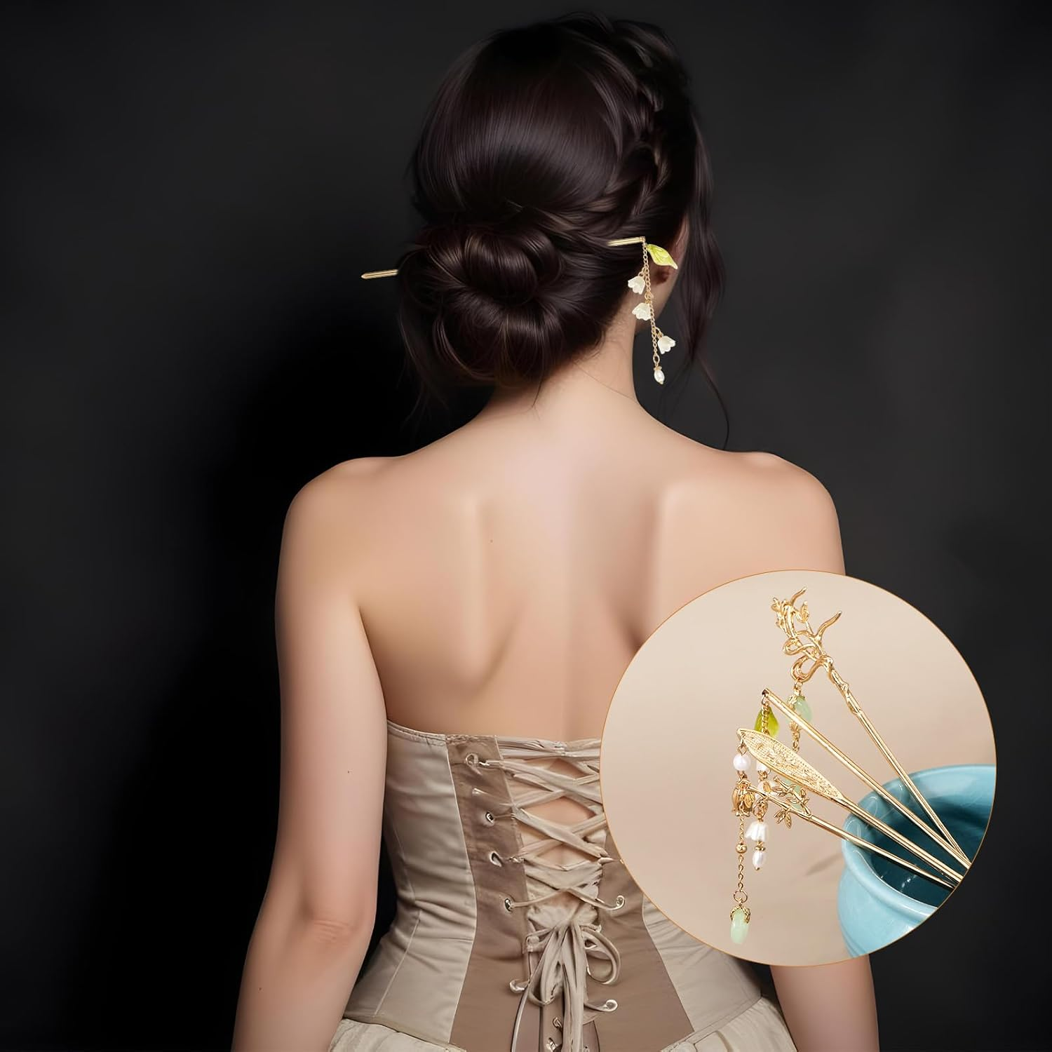 Psyqtsuary 8 Pcs Retro Gold Long Hair Sticks Pins with Pendants Decorative Vintage Pearl Metal Hair Sticks Chinese Hanfu Glitter Accessories Hair Chopsticks for Women image number 6