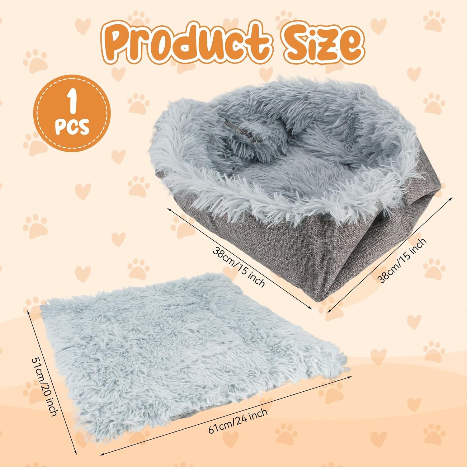 2-In-1 Plush Soft Cat Cushion, 61 X 51 Cm Pet Bed, Grey Cat Basket for Sleeping, 2-In-1 for Cat Bed, Sofa, Dog Basket, Small Dogs, Washable, for Puppies, Kittens and Other Small Animals image number 3
