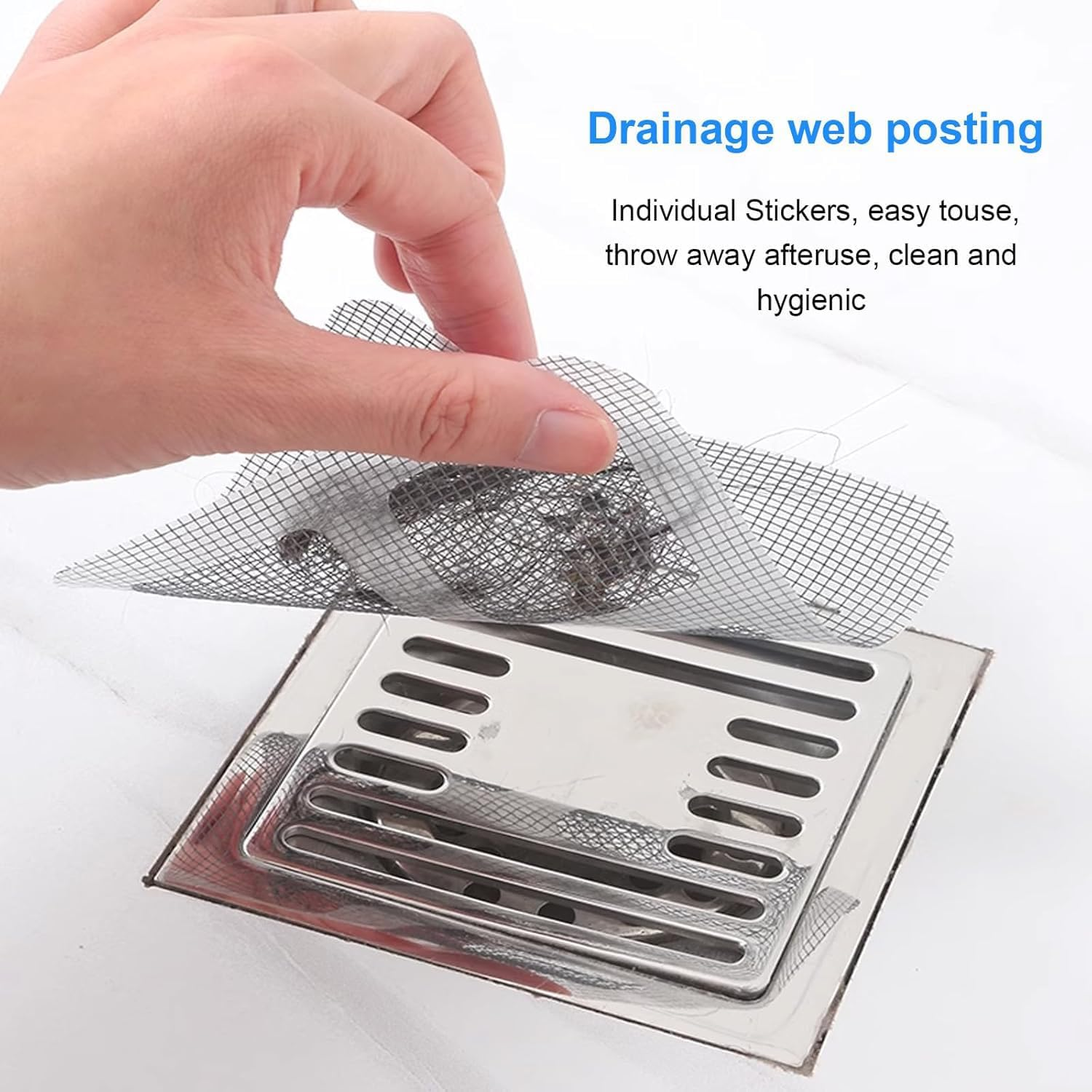 100Pcs Drain Stickers Floor,Shower Drain Hair Catcher,3.94 Inch Square Bath Tub Drain Strainer,For Bathtub Drain Cover for Kitchen Bathroom,Bathtub Drain Hair Catcher with Waterproof Adhesion Square image number 2