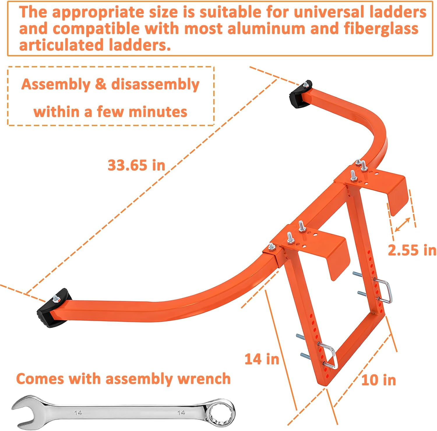 Ladder Stabilizer, Heavy Duty Steel Ladder Roof Hook Ladder Stabilizer with Wing Span/Wall Extension Accessory, Secure and Stable Ladder Standoff Arms for Roof Gutter with Anti-Slip Rubber Feet - Ladder Stabilizer With Tool Tray image number 7