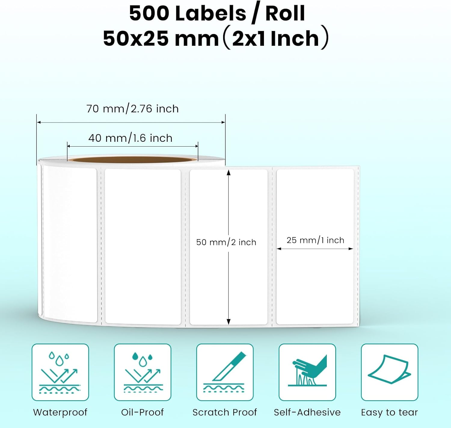 YIKIADA Direct Thermal Labels 1 X 2 Inches White Rectangle Shipping Labels Self-Adhesive Waterproof Thermal Sticker Paper for Busineses & Warehouses 500 PCS per Roll image number 1
