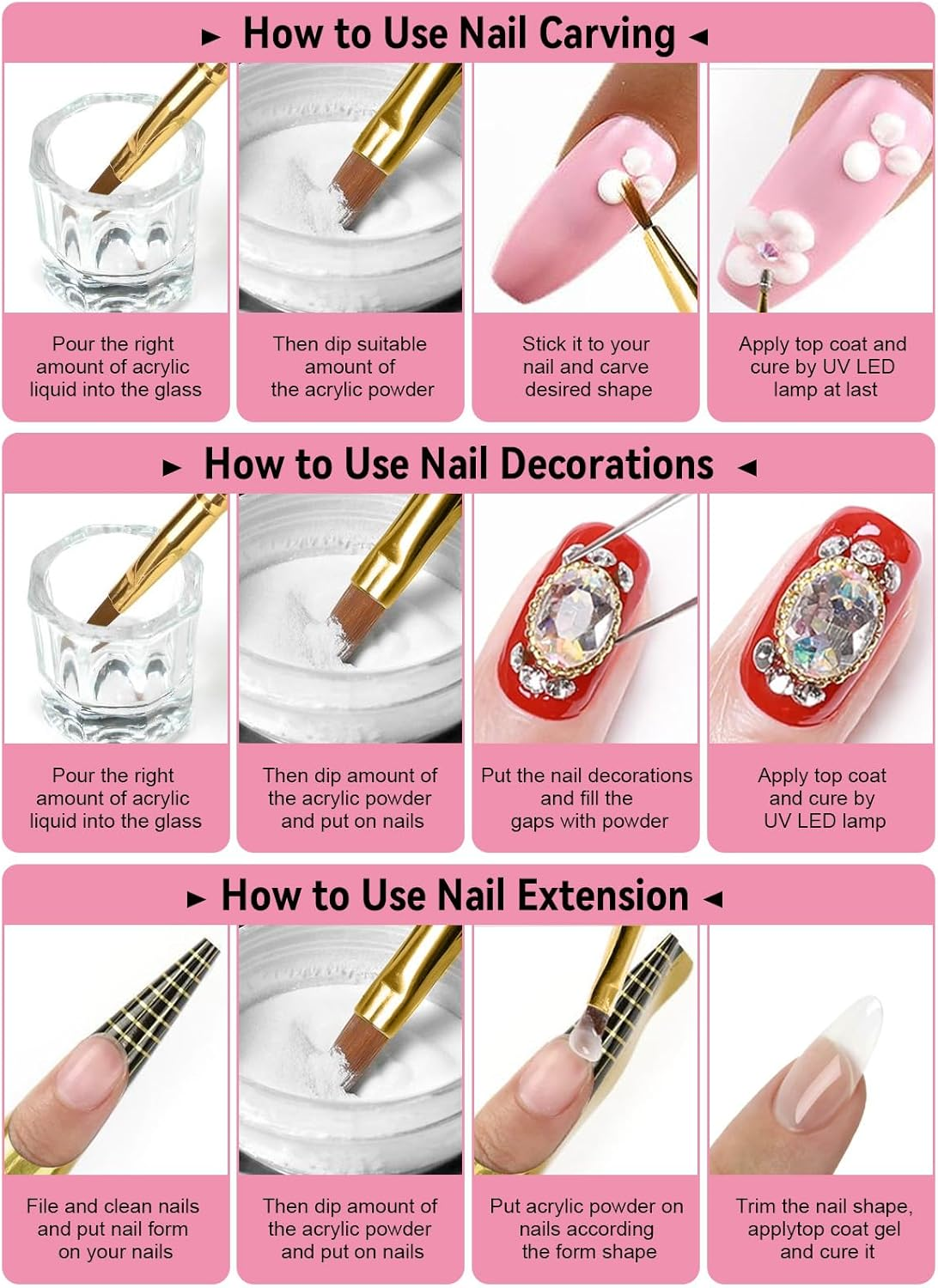 EBANKU 10.6Oz Clear Acrylic Powder, Crystal Transparent Acrylic Nail Powder for Nail Extenstion, Nail Carving, Long-Lasting, No Lamp Needed, Professional Nail Powder for French Manicure image number 6