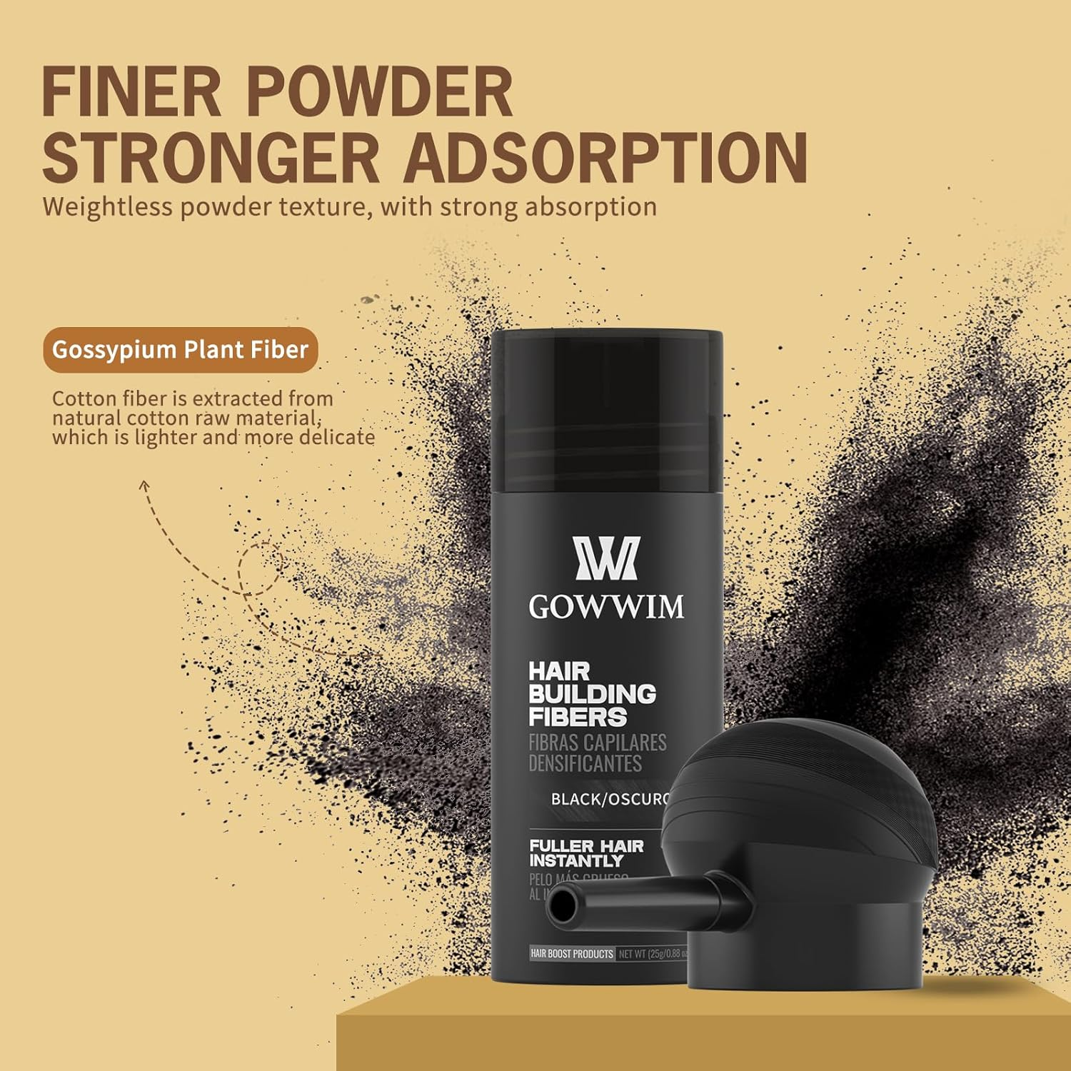 Gowwim Hair Thickening Fibers Best 2-In-1 Kit Set,Keratin Hair Building Fibers & Spray Application Atomizador Pump Nozzle & Hair Fiber Lock Hold Spray,Instantly Cover Sparse Hair Areas (Mid Brown) - Light Brown image number 2