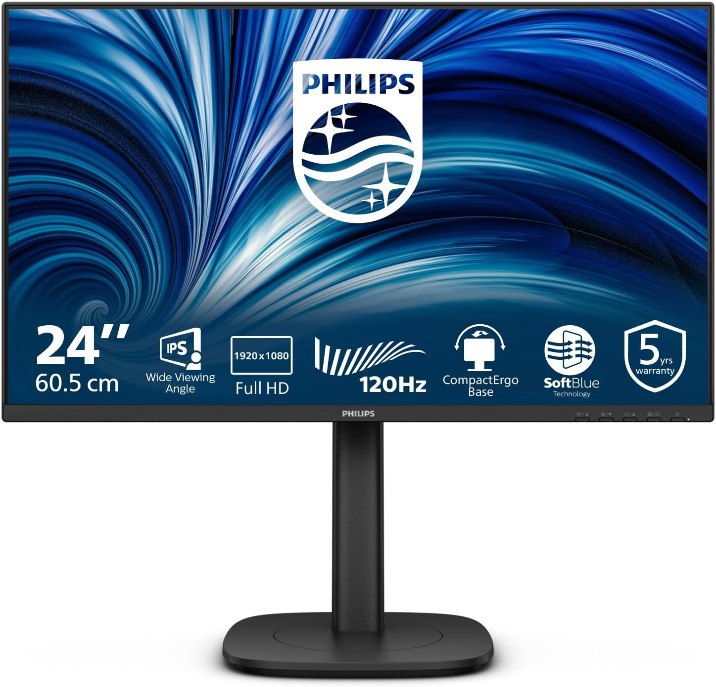 Philips 24B2N3200J - 24-Inch FHD Monitor, Speakers, Height-Adjustable (1920X1080, 120 Hz, VGA, HDMI 1.4, Displayport 1.2, USB Hub) Black image number 5