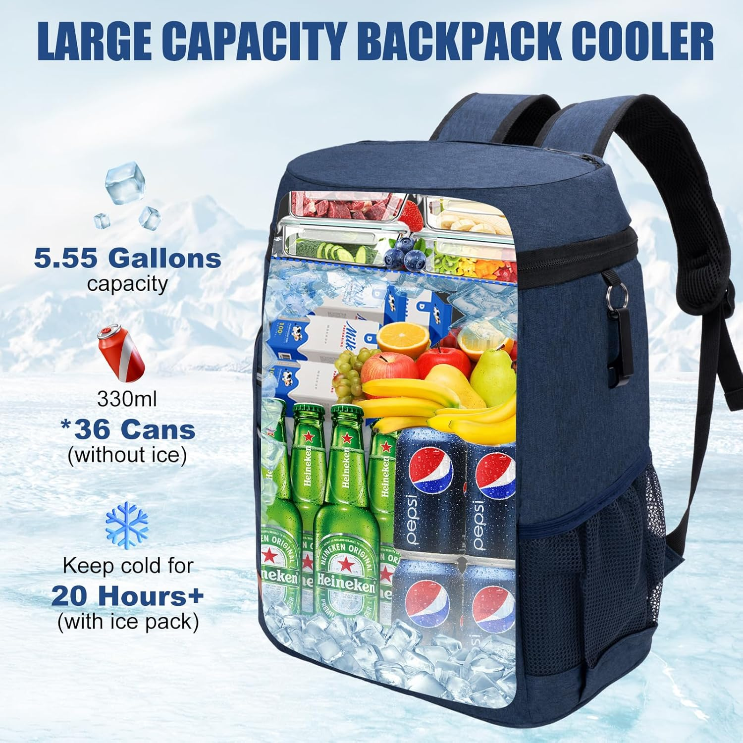 Backpack Cooler Insulated Leak Proof for Men Women 36 Cans Soft Cooler Backpack Insulated Waterproof Large Capacity Coolers Bag Portable for Lunch Camping Travel Picnic Hiking image number 5