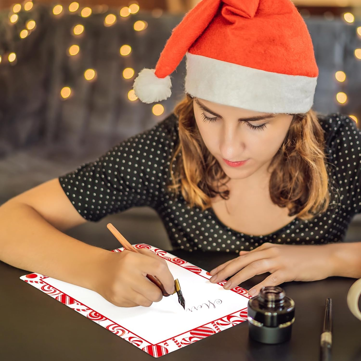 100 PCS Peppermint Party Letterhead Candy Cane Christmas Border Computer Paper Stationery Paper for Note Letters to Santa Holiday Printer Paper Invitations Office School 8.5 X 11 In image number 4