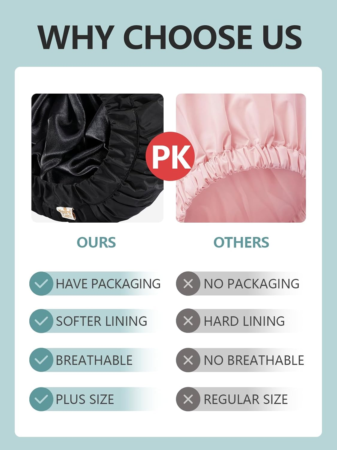 Years Calm Reusable Waterproof Shower Caps for Women, Hair Caps for Showers, Double-Layer Elastic Design, for All Hairstyles, Travel-Friendly (Black) image number 5