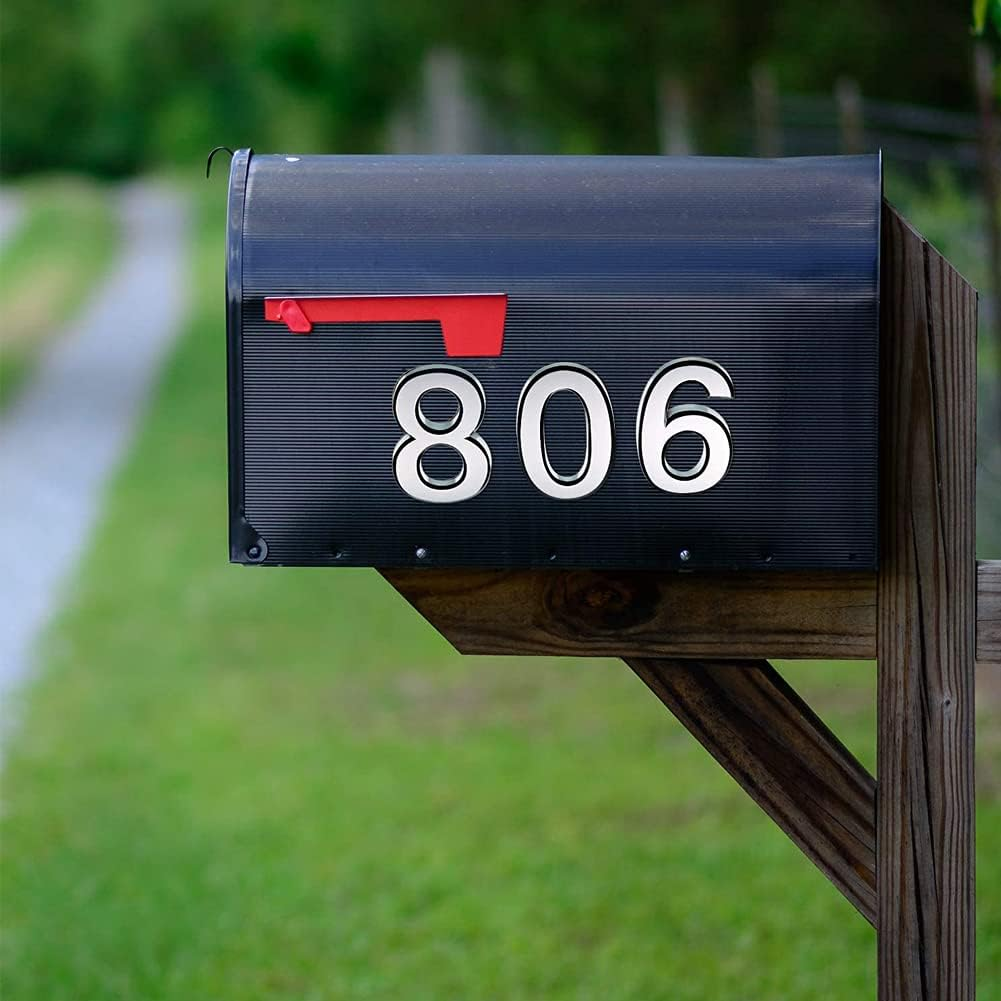 Tope 4 Inch 3D Mailbox Number, Silver Waterproof Self Adhesive 3D Number Stickers House Room Door Number for Home Apartment Cabinet Table Mailbox Outdoor Indoor Use (No.1) image number 1