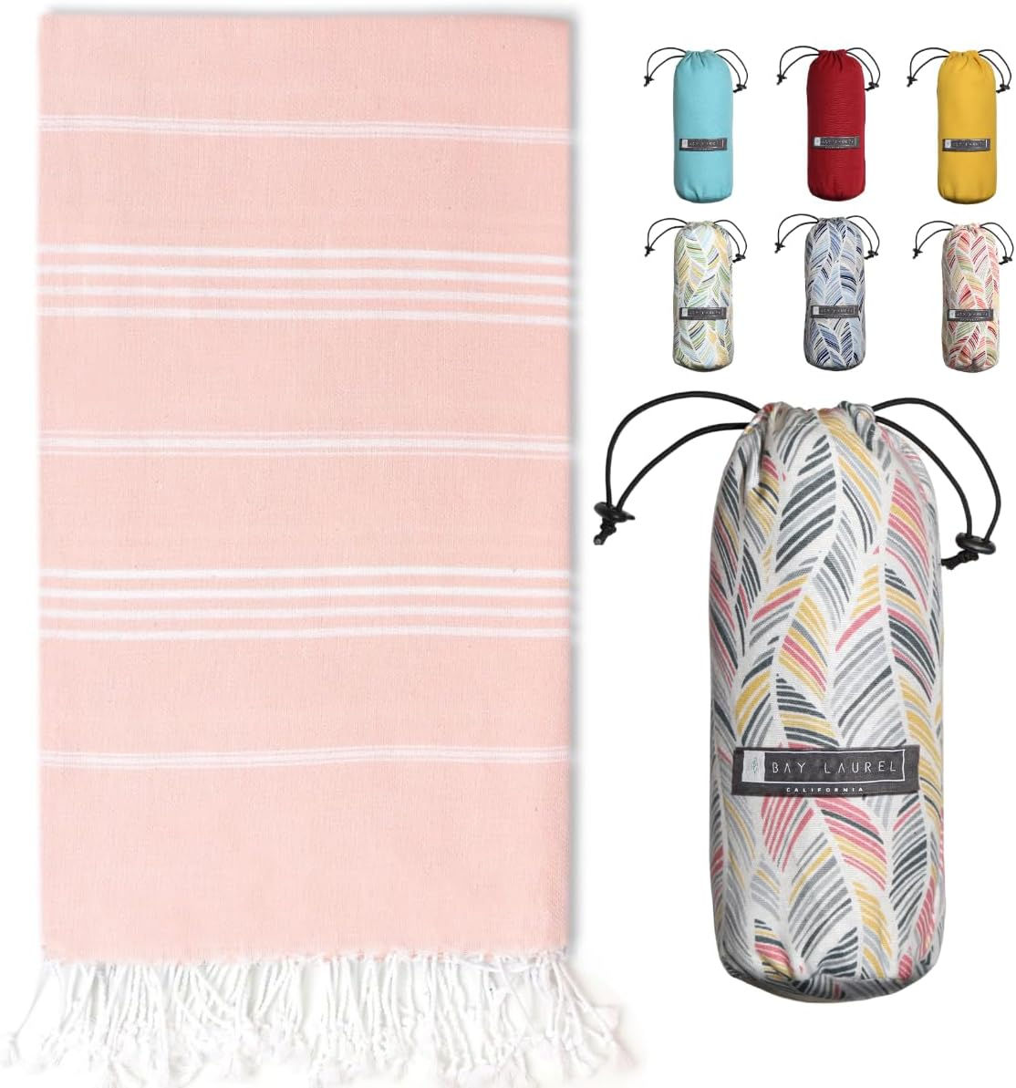 BAY LAUREL Turkish Beach Towel with Travel Bag 39 X 71 Quick Dry Sand Free Lightweight Large Oversized Towels Light