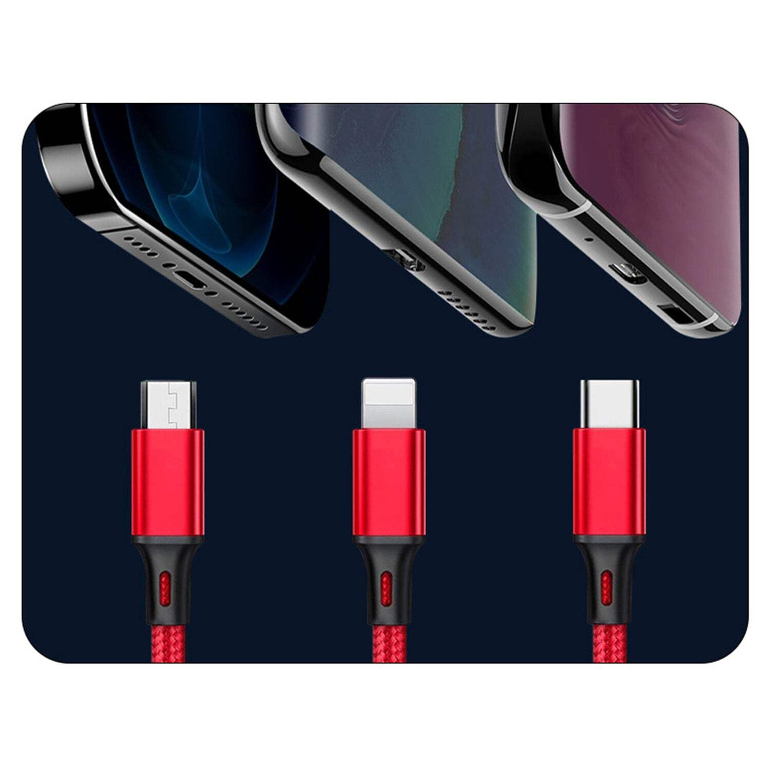 Salesbay Multi Charger 1.2M Cable 3In1 Fast Charging USB Universal Type-C Micro