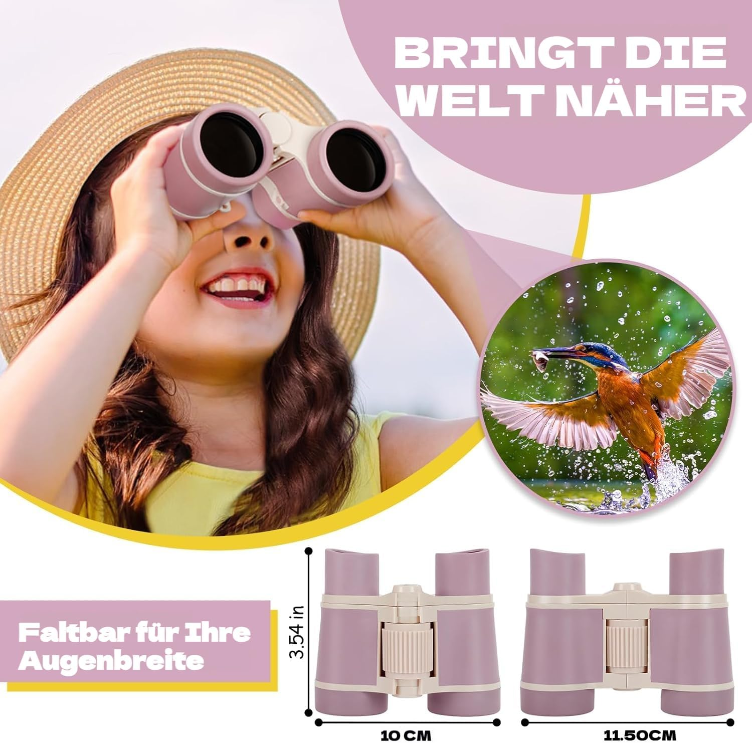 Binoculars for Children, Children'S Binoculars Toy for 3 4 5 6 7 8 Years Boys and Girls Set with Magnifying Glass & Compass - Birthday Gifts Outdoor Toy for Children Aged 3-8 Years (Pink) image number 6