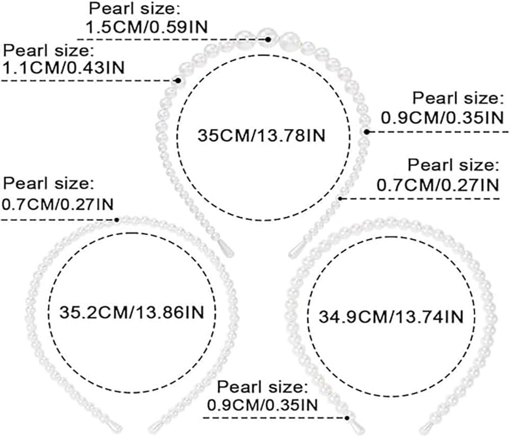 Leanockesa 3 Pcs Vintage Bridal Pearl Headband Set, Large Ivory Simulated Pearl Tiara Crown Hair Hoop for Women and Girls, Wedding Prom Party Hair Accessories (Beige,Three Styles) ﻿﻿