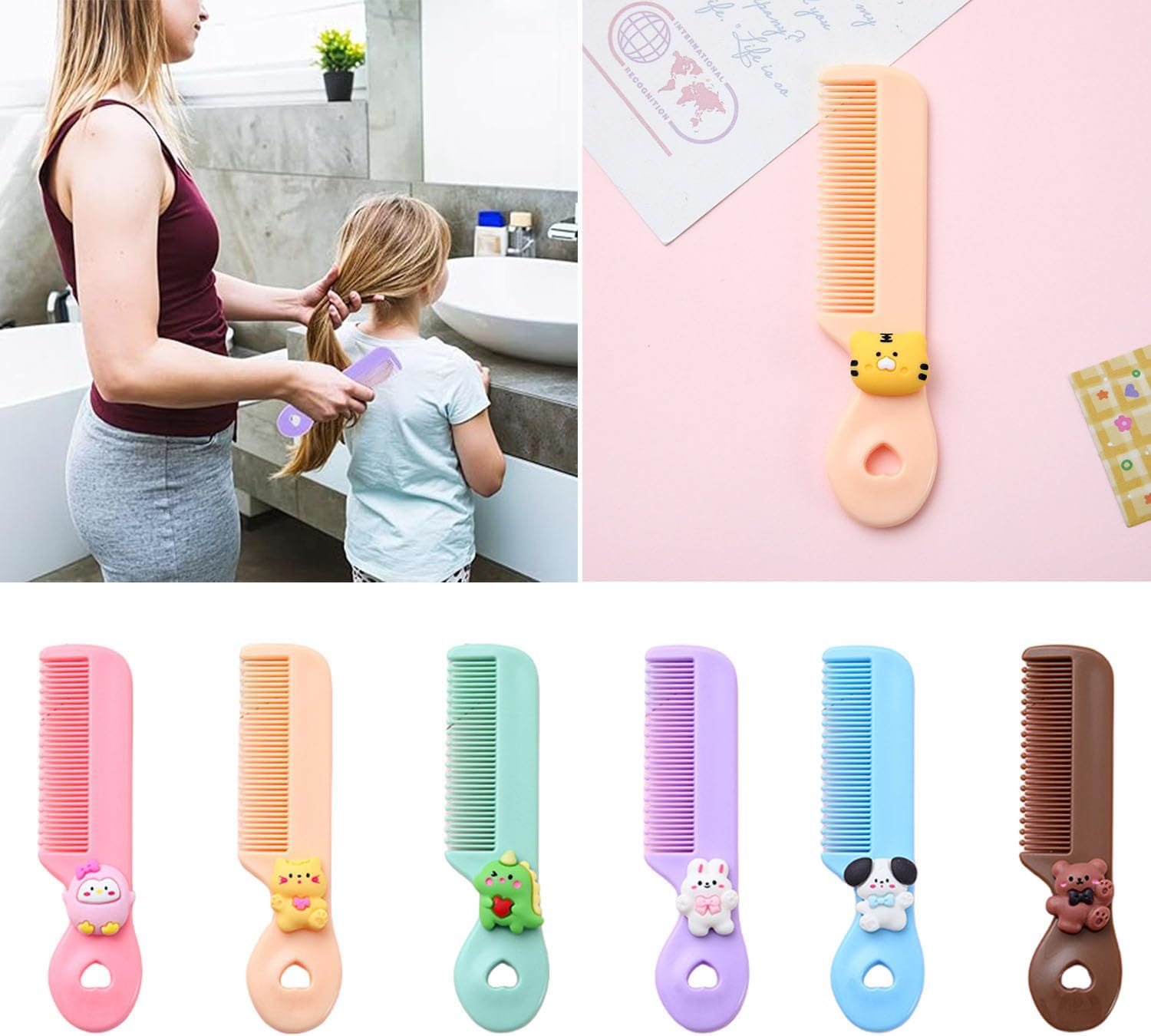 Taicols 6 Pack Baby Hair Combs Set - Newborn Comb for Girls & Boys, Anti-Knot Pain-Free Wide Tooth Baby Combs for Wet/Dry/Curly Hair, Toddler Hair Brush Kit with Animal Shapes, Cartoon Portable (B) image number 5