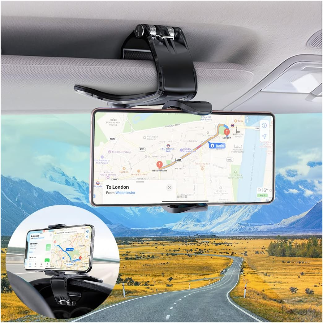 AUKEPO Car Phone Holder Mount, Clip on Dashboard Rearview Mirror, 360 Degree Rotation Cell Phone Stand, Ultra Stable and Non-Slip, Compatible with Iphone, Samsung, All Smartphones image number 4
