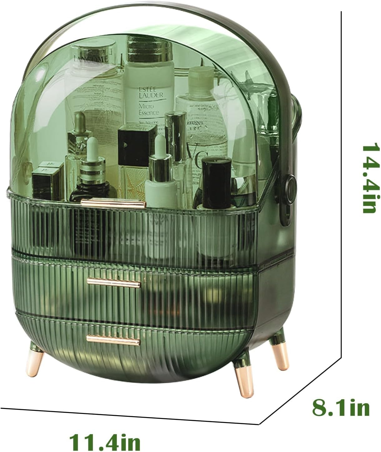 Makeup Organiser Storage Box, Cosmetics Display Case with Cover, Dust Proof Waterproof Cosmetics Storage Box Suitable for Bathroom Countertop and Bedroom Vanity Dresser (Retro Green) image number 4