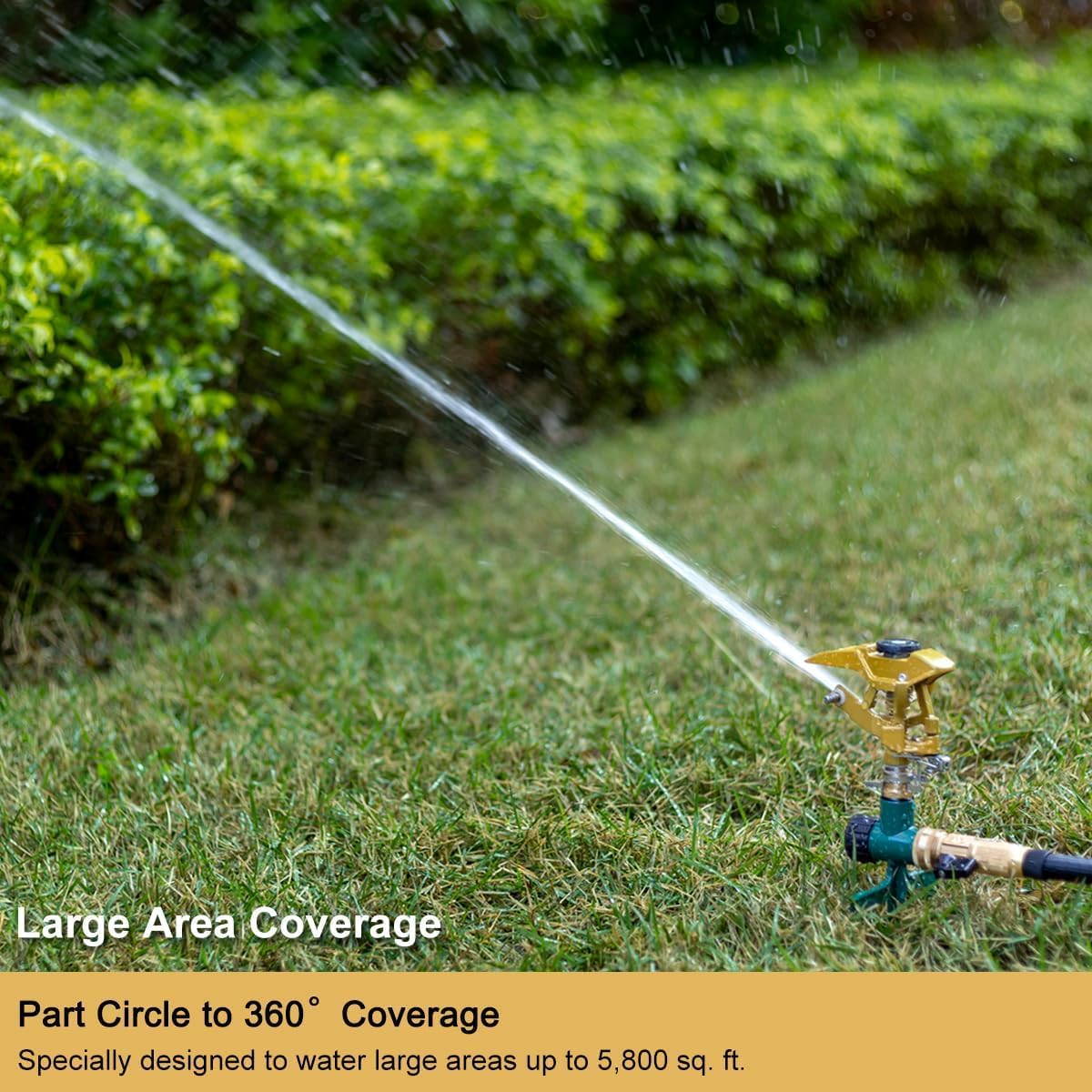 FANHAO Heavy Duty Pulsating Lawn Sprinkler on Spike Base, 100% Metal Impact Sprinkler with Adjustable Spray Pattern for Lawn Yard Irrigation, 360 Degree Large Area Coverage, Covers up to 5800 Sq. Ft image number 2