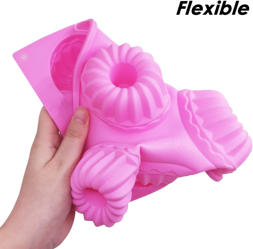 Findtop 3 Packs Silicone Mini Fluted Cake Pans, Mini Tube Cake Baking Pan for Muffin Cups, Coffee Cake, Cupcake, Brownie- Pink, Purple, Red image number 2