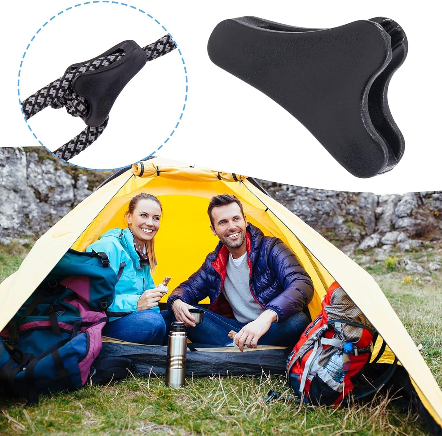 MILIOG 30Pack Ultralight Guyline Tensioners Tent Guyline Cord Rope Adjuster for Tents & Tarps | Heavy Duty 50Lb Cord Locks for Camping, Hammocks in Extreme Weather(Black,Fit 1-2.5Mm Paracord) image number 5