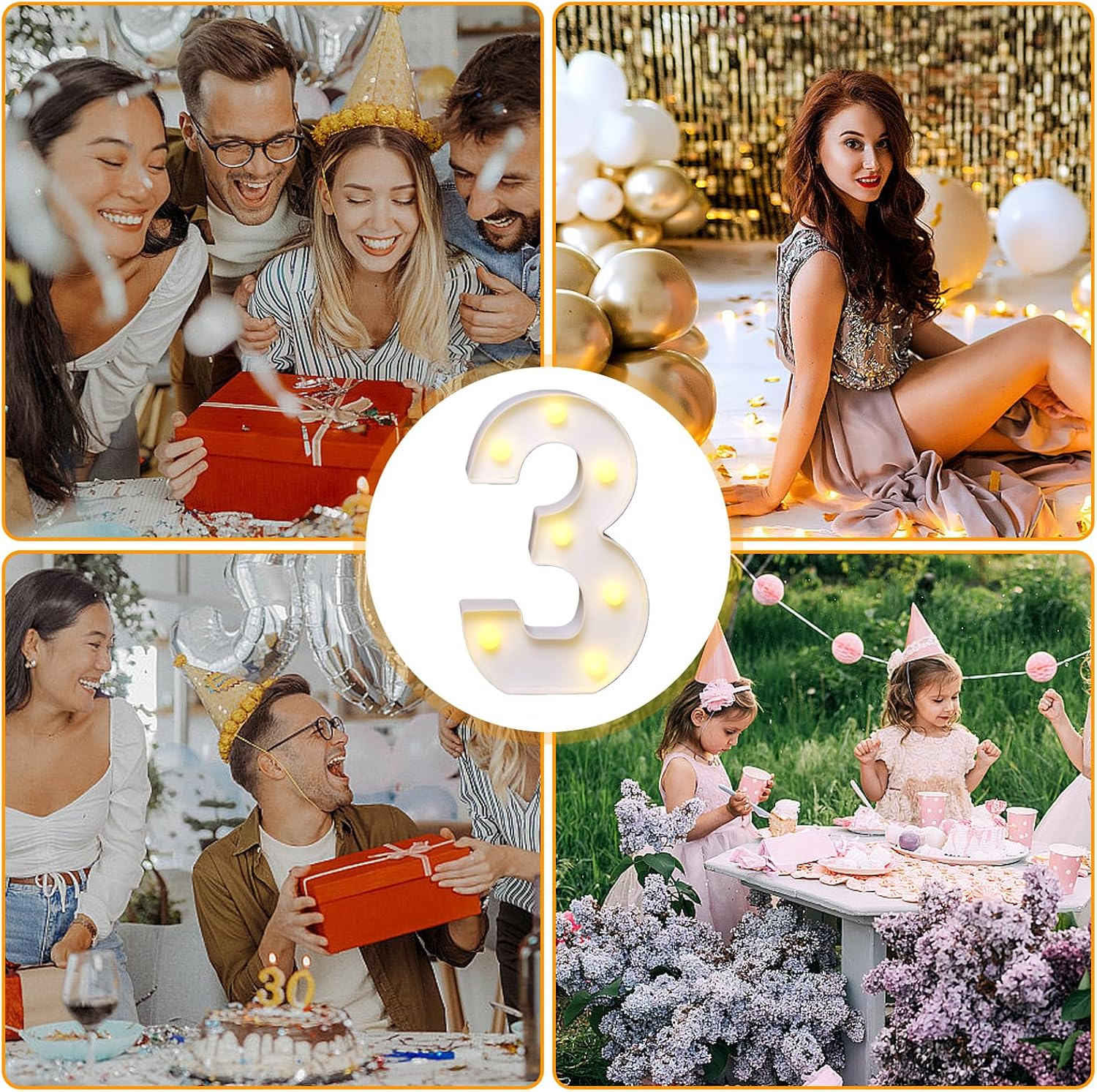 LED Number Lamp 30, Illuminated Numbers with 15 Leds, Warm White, Battery Operated Luminous Numbers for Birthday Decoration, Wedding Party & Table or Wall Decoration (Batteries Not Included)