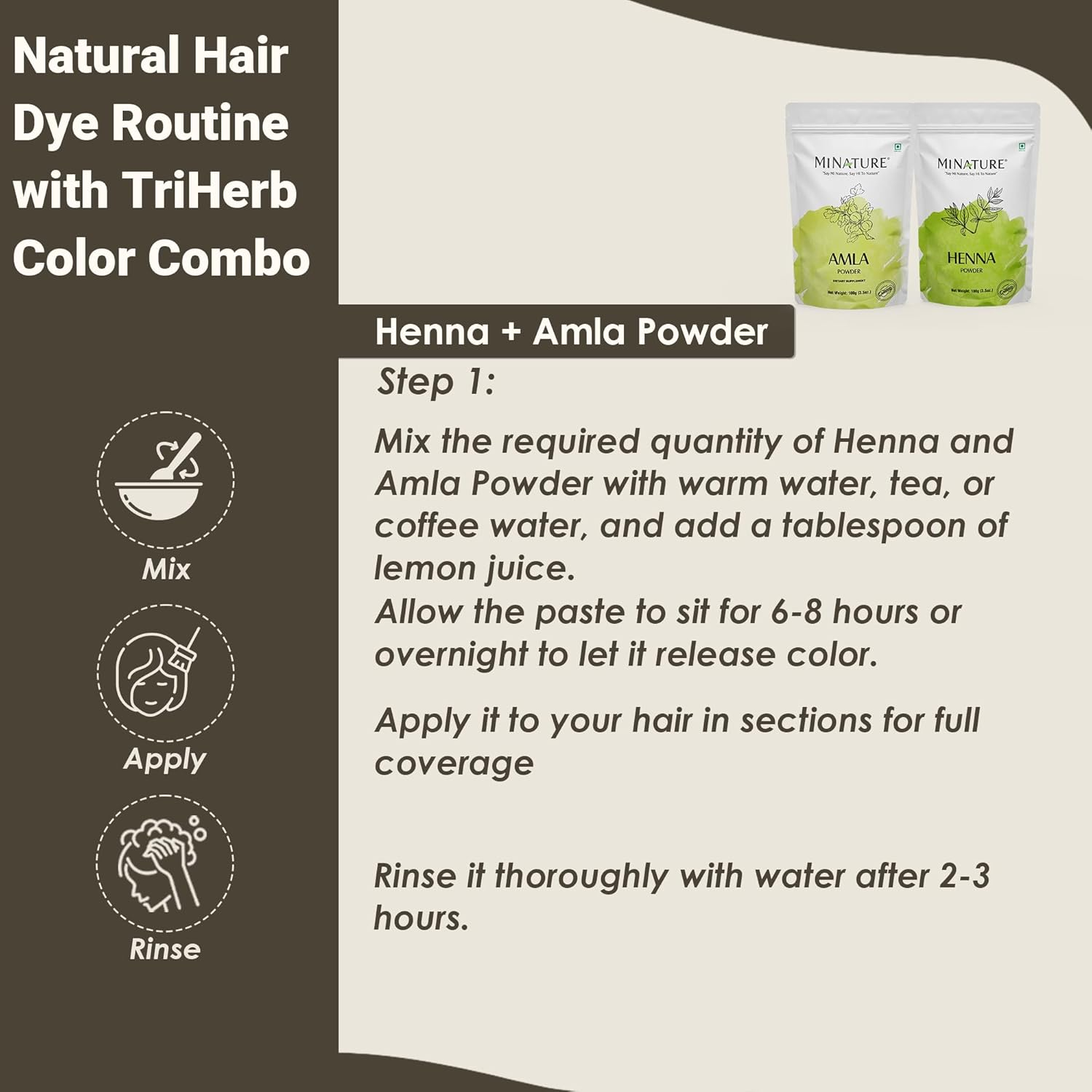 Mi Nature Triherb Color Combo 300G (100G X 3) | Natural Care Kit with Henna, Indigo & Amla Powder | Colour with Care image number 3