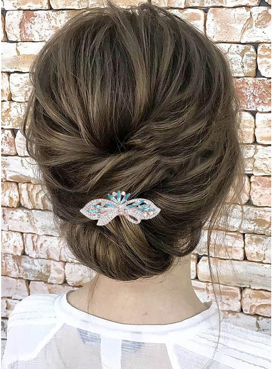 Tseenyi Crystal Hair Clip Rhinestone Wedding Hair Clip Flower Bow Crystal Hair Clip Shiny Bridal Decorative Headpiece Rhinestone Hair Pins for Women and Girls (Blue Crystal)