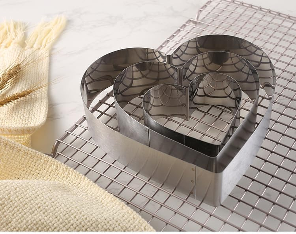 3 Pcs Cake Rings Set, Mousse Cake Rings, Baking Moulds for Pancakes, English Muffins, Biscuits, Reusable Stainless Steel Pastry Molds for Steaming, Baking, Non-Stick Cutter Mold Kit (Heart Shaped) image number 3