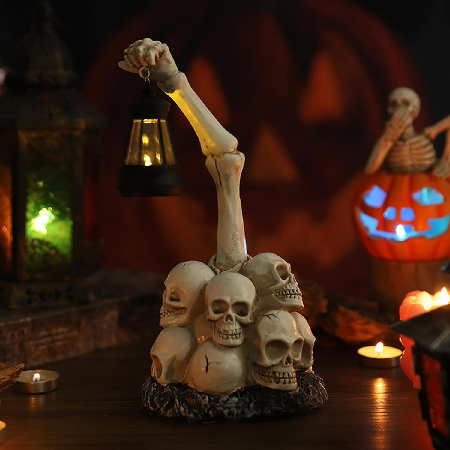 Skeleton Night Light | Skull Night Light Ornament | Resin Desk Table Lamp Spooky Decorative Lighting for Halloween Women Bedroom Living Room Party D&eacute;cor image number 6