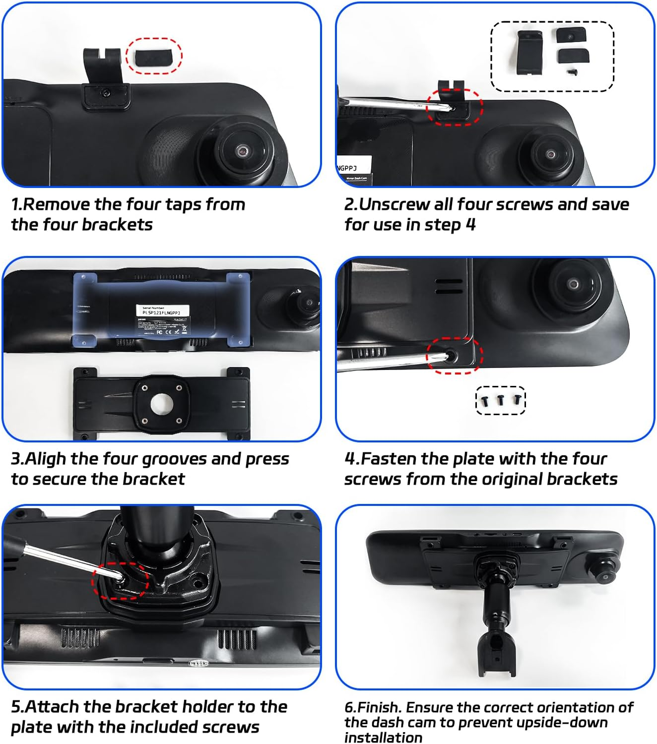 Pelsee Bracket for 12&lsquo;&rsquo; Mirror Dash Cam Rear View Dash Camera Mount image number 4