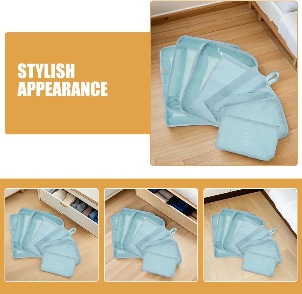 COLLBATH 14Pcs Travel Storage Bag Set Suitcase Organizer Packing Cubes for Clothing Underwear Shoulder Straps image number 4