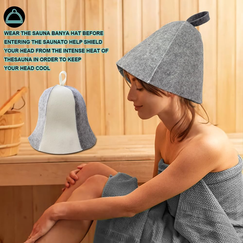 2 Pack Sauna Hat Polished Wool Hat for Sauna Wool Cap for Sauna Banya Bath House Head Protection Ukraine for Men Russian Banya Hat Unisex Bathroom Accessories for Women White image number 3