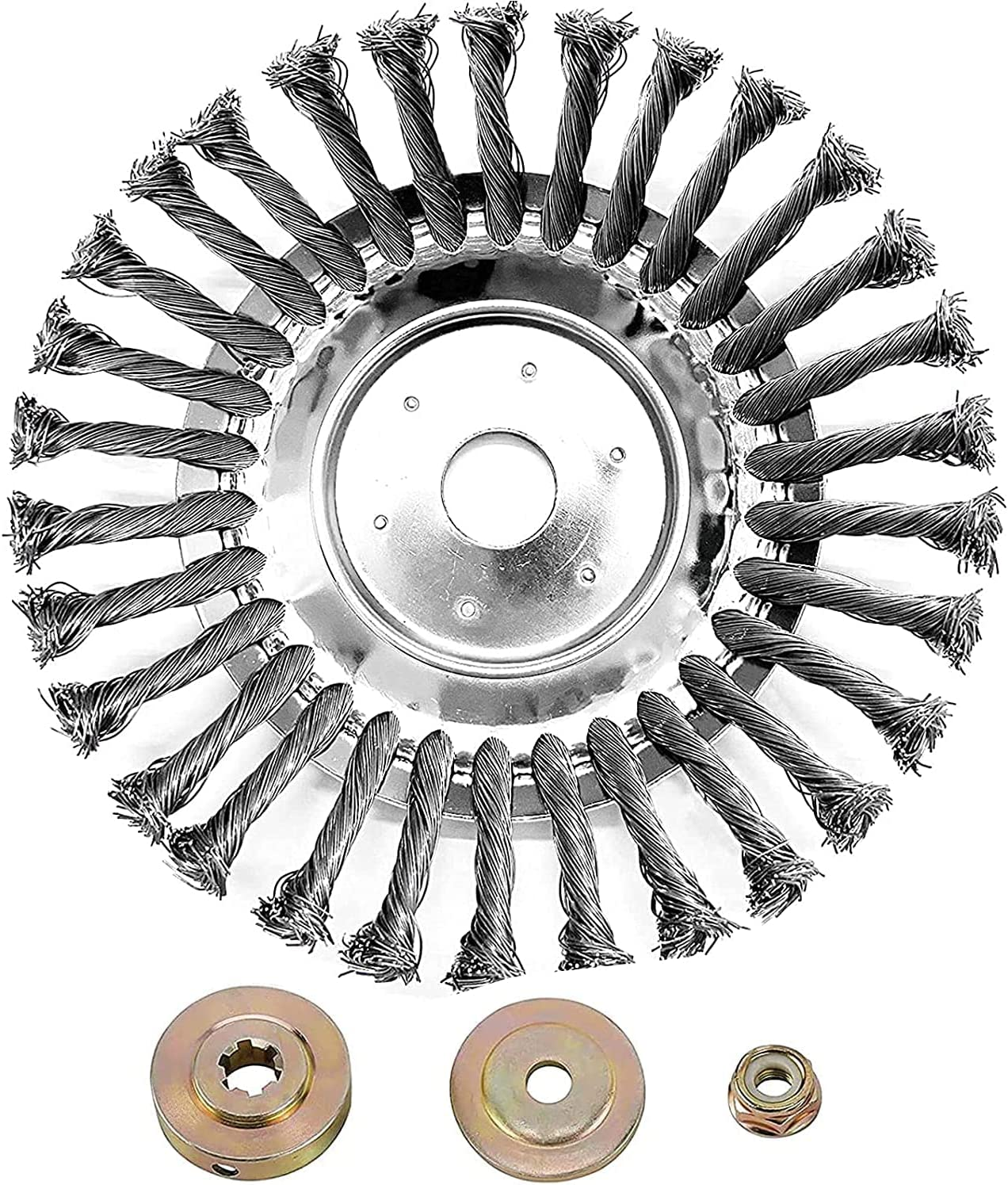 8 Inch Wire Brush Steel Weeding Tray Trimmer Head with Weeder Blade Adapter Kit for Lawnmower Brush Cutter Used for Fine Wire Trimmer Weeder Head Rust Removal image number 2