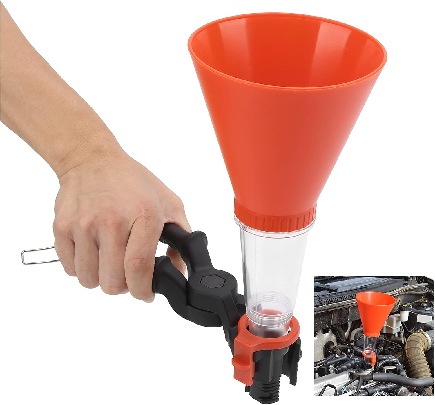 Oil Funnel, 3PCS Engine Oil Funnel Universal Fit for Cars Trucks, Car Oil Filling Funnel Accessory with Adjustable Fixed Holder, Engine Oil Funnel Kit Plastic Funnel Set(#1) image number 2