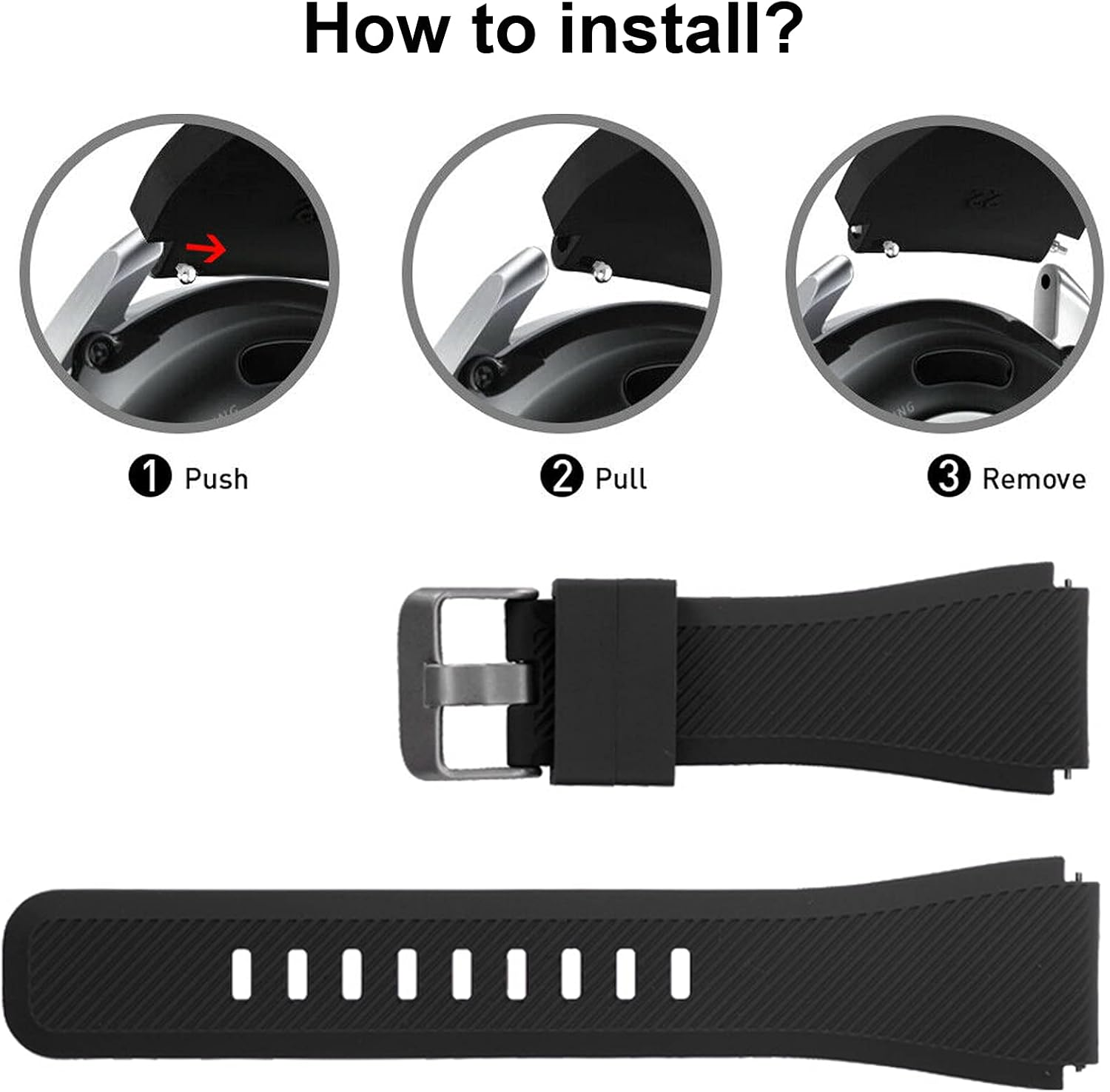 Sport Band for Samsung Galaxy Watch 3 45Mm / Samsung Gear S3 Frontier Classic Band, MH MOIHSING 22Mm Soft Silicone Metal Buckle Replacement Wristband Sport Strap for Galaxy Watch 46Mm - Black image number 7