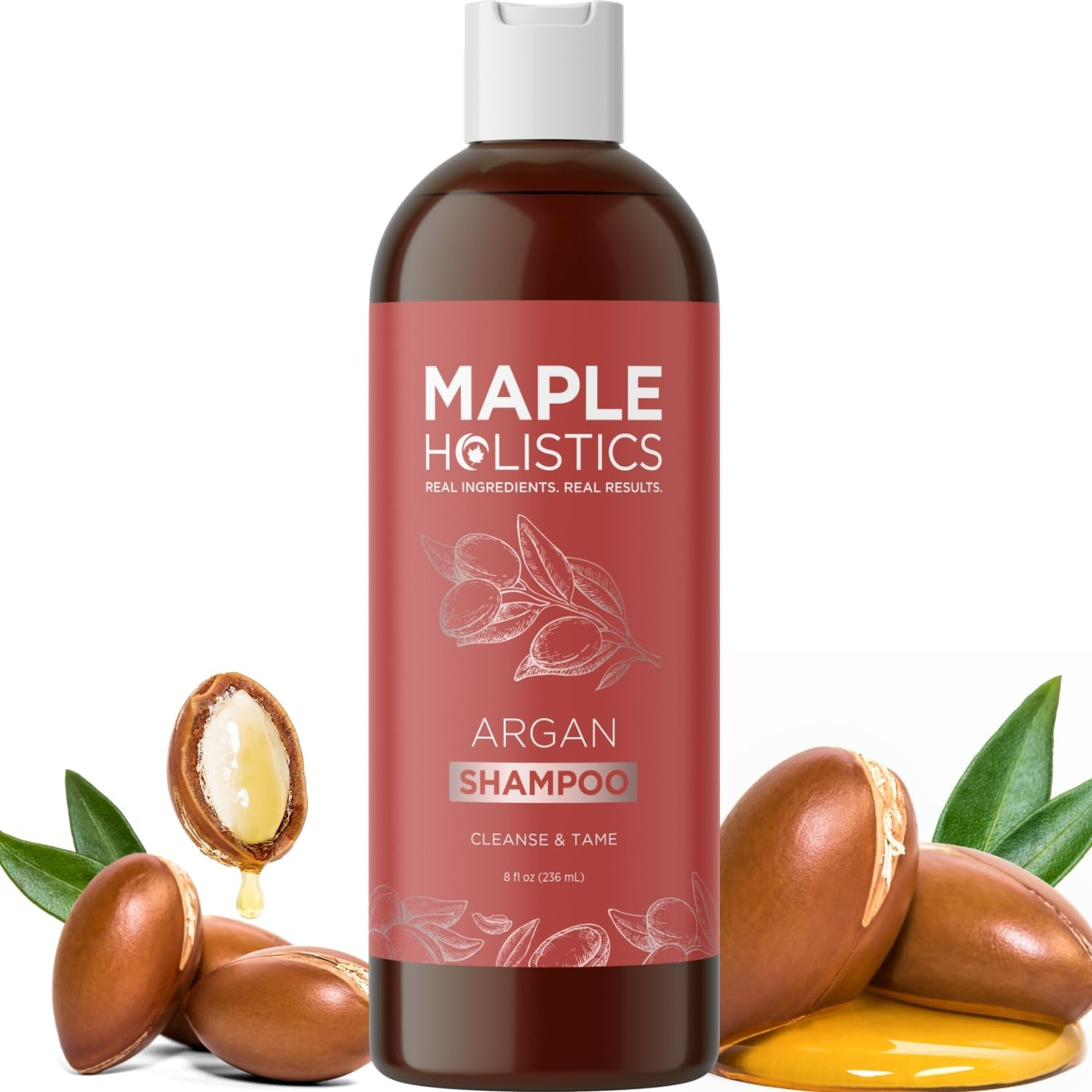 Maple Holistics Argan Oil Shampoo and Set - Argan, Jojoba, Almond Oil, Peach Kernel, Keratin - Sulfate Free - Safe for Color Treated, Damaged and Dry Hair - for Women, Men, Teens and All Hair Types