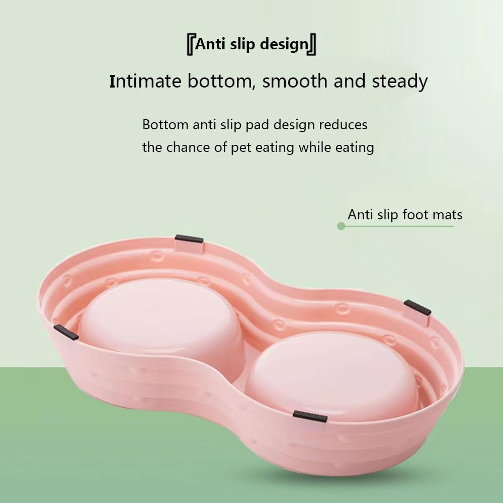 Wolike Pet Bowl Basic Dog Bowls Pet Bowl anti Overturning and anti Slip Double Bowl Dog Bowl Dog Plate Cat Bowl Stainless Steel Water Bowl Bottom with anti Slip Pad (Pink-Medium) - Blue-Large image number 2