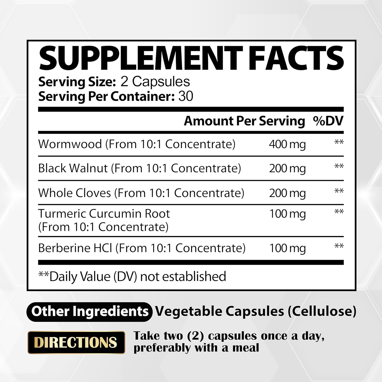 5 in 1 Wormwood Capsules Supplement - Extracted from Black Walnut, Whole Cloves, Turmeric and Berberine Hcl - Immune System & Digestion Health - 60 Capsules image number 4