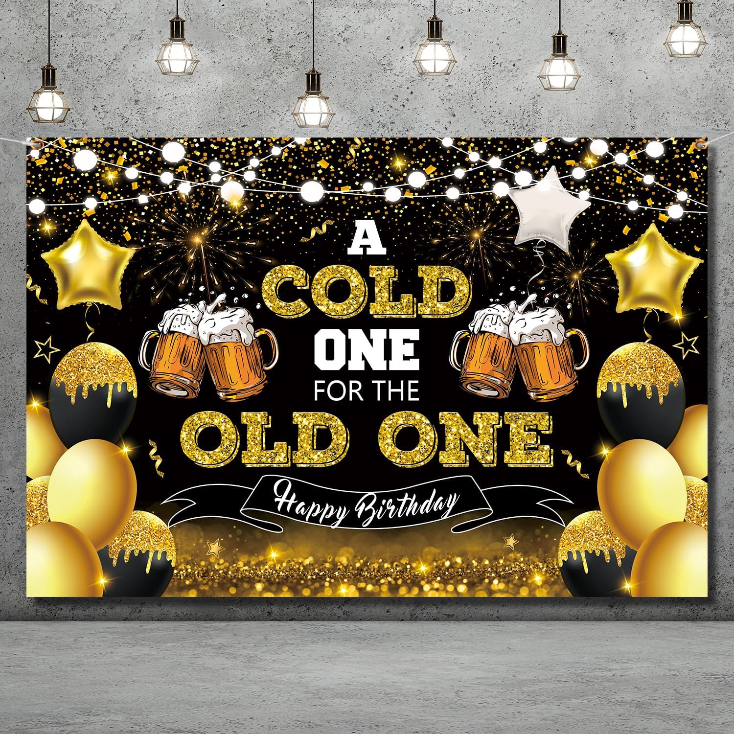 Beer Party Decorations,Black and Gold Happy Birthday Backdrop for Men a Cold One for the Old One Photography Background Banner for 30Th 40Th 50Th Birthday Cheers and Beers Party Supplies image number 1