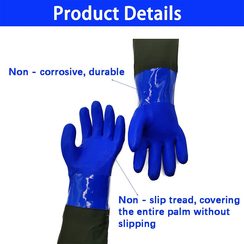 Long Waterproof Rubber Gloves, Pond Gloves, 28&rdquo; Shoulder Length Insulated PVC Coated Chemical Resistant Gloves Reusable, Resist Acid, Alkali & Oil, Machinery, Industry, Fishery, Aquarium Gloves image number 3