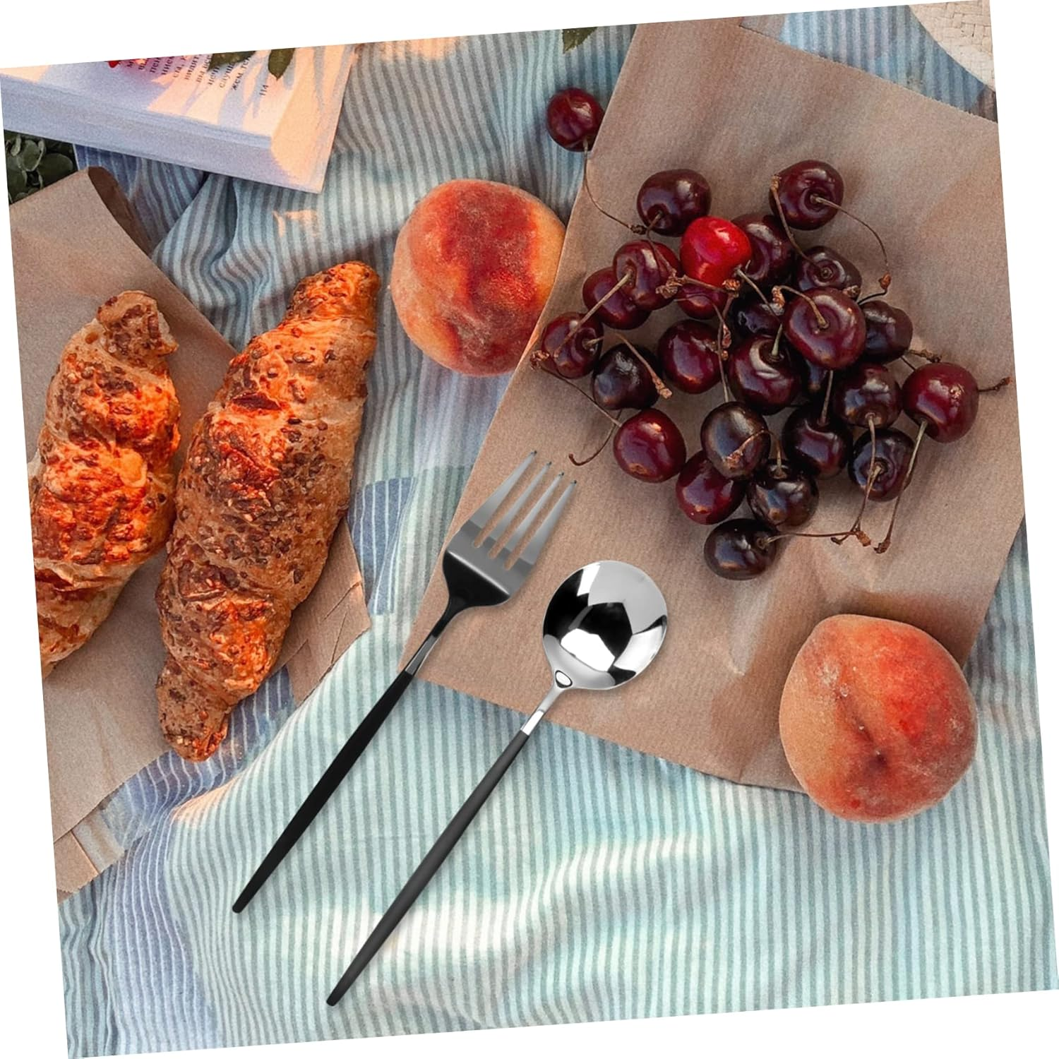 Dinner Set Fork Storage Case outside Picnic Tableware Travel Chopsticks Spoon Picnic Reusable Flatware Convenient Cutlery Bag Spoon and Black Stainless Steel