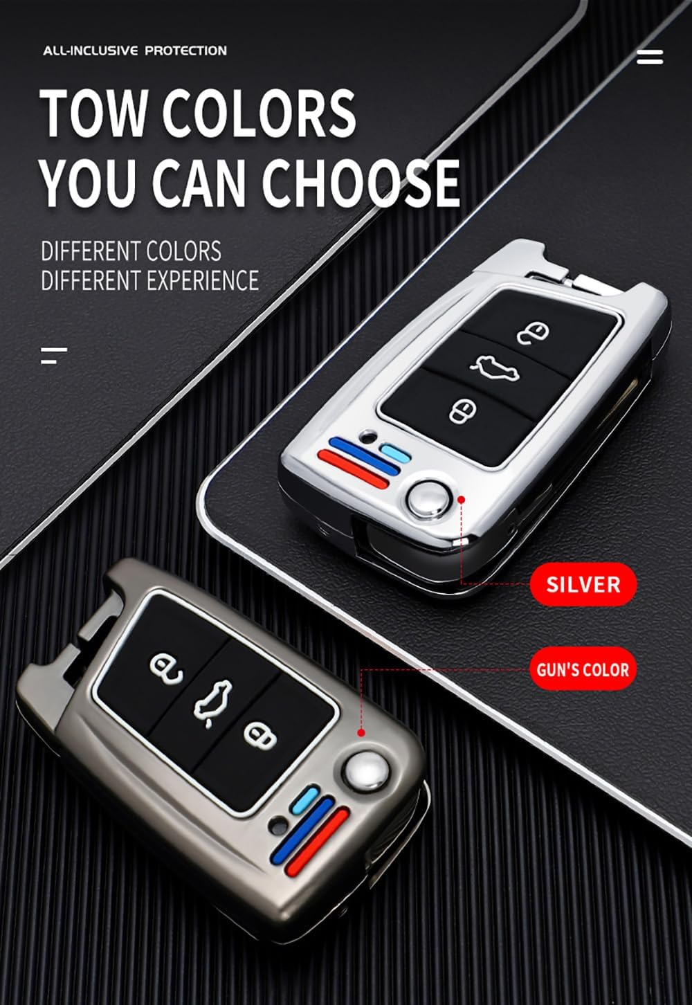 Ontto Metal Car Key Fob Cover Fit for VW Polo Golf 7 MK7 Tiguan Octavia Kodiaq Karoq Ateca Leon Flip Key Case Keyring Key Shell Holder Bag Keychain Protector Accessories Silver B image number 5