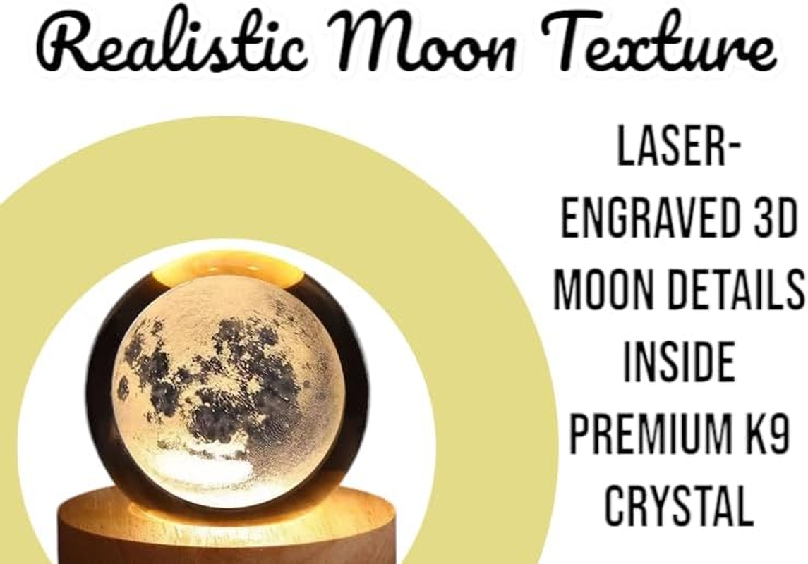 3D Moon Crystal Ball Night Light, Stunning Moon Design, Elegant Decorative Lamp for Kids, Teens, and Space Lovers, Perfect for Bedroom, Desk or Gift Use image number 1