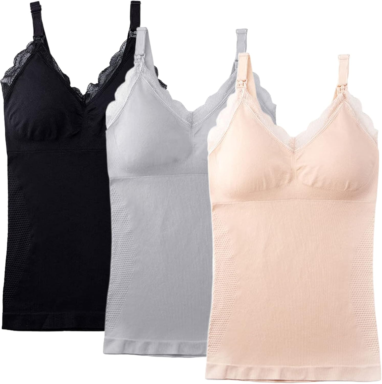 Dress Cici Nursing Tank Top Lace Trim Wire-Free Front Closure, 3 Pack