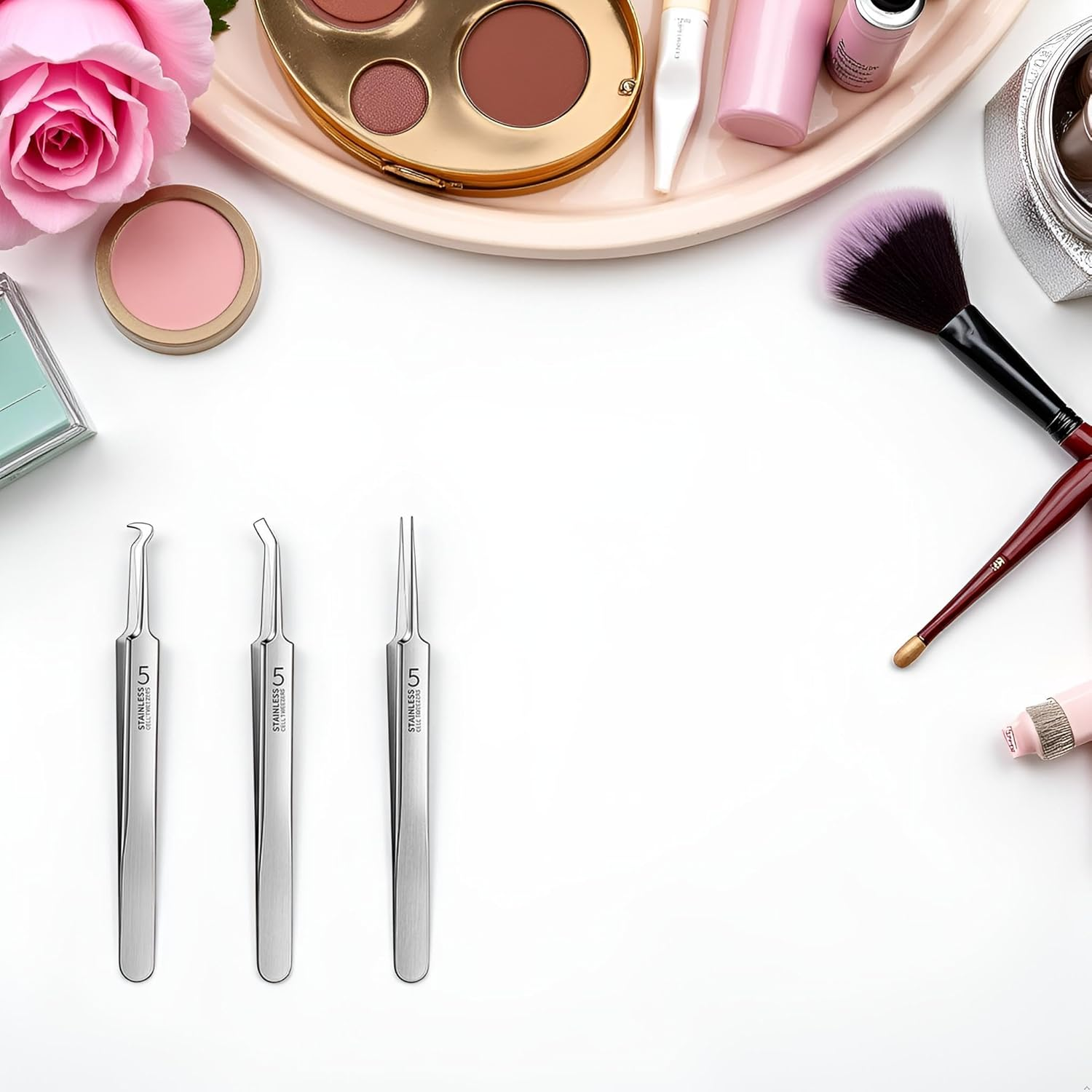 3 Pcs Silver Professional Blackhead Tweezer Professional Facial Blackhead Remover Tweezers Precision Extractor Acne Removal Kit Pimple Popper Tool with Storage Box Skin Care Tools image number 3