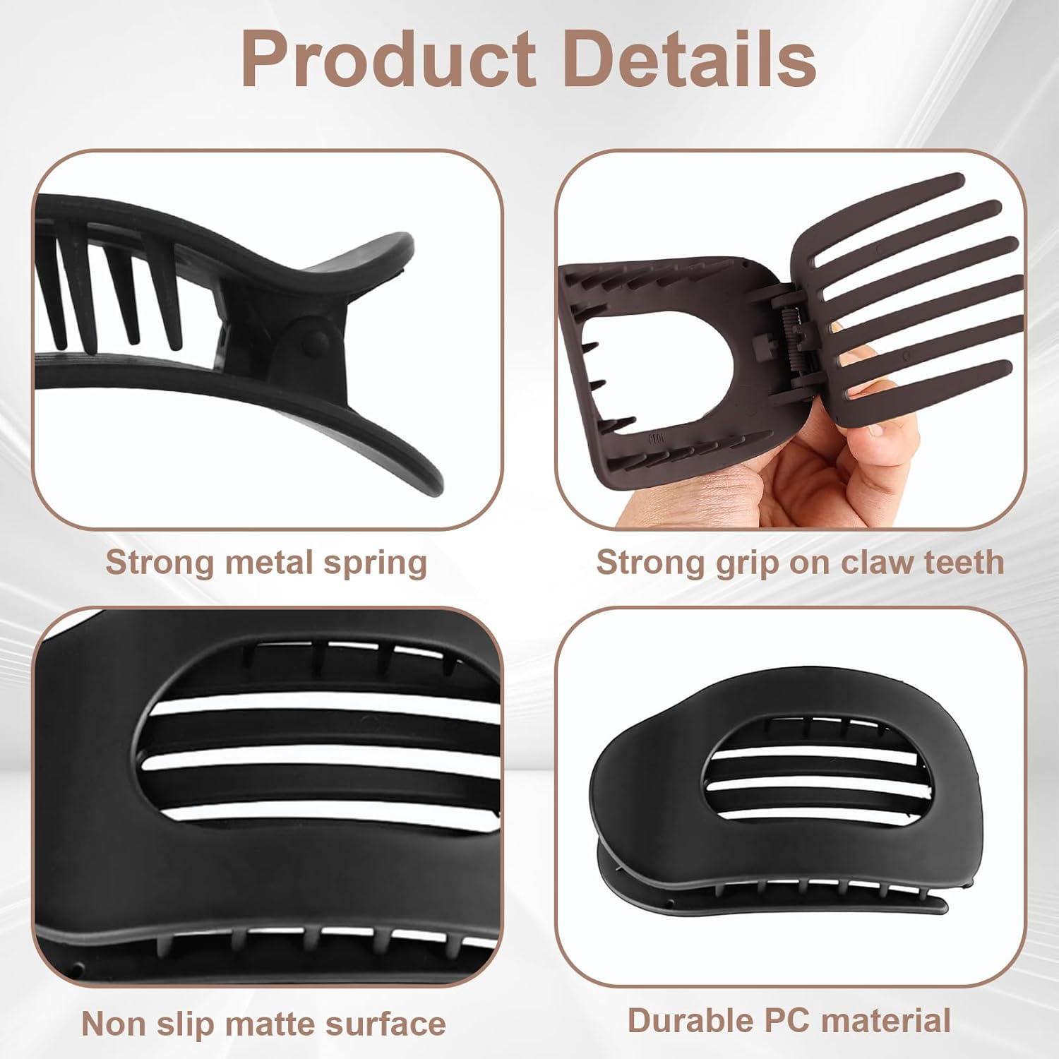 Pack of 4 Flat Hair Clips for Women, Simple Elegant Duckbill Hair Clip, Matte Large Hair Clip, Curved Design, Flat Secure Hold Inner Teeth, Hair Claws for Thin and Thick Hair image number 3